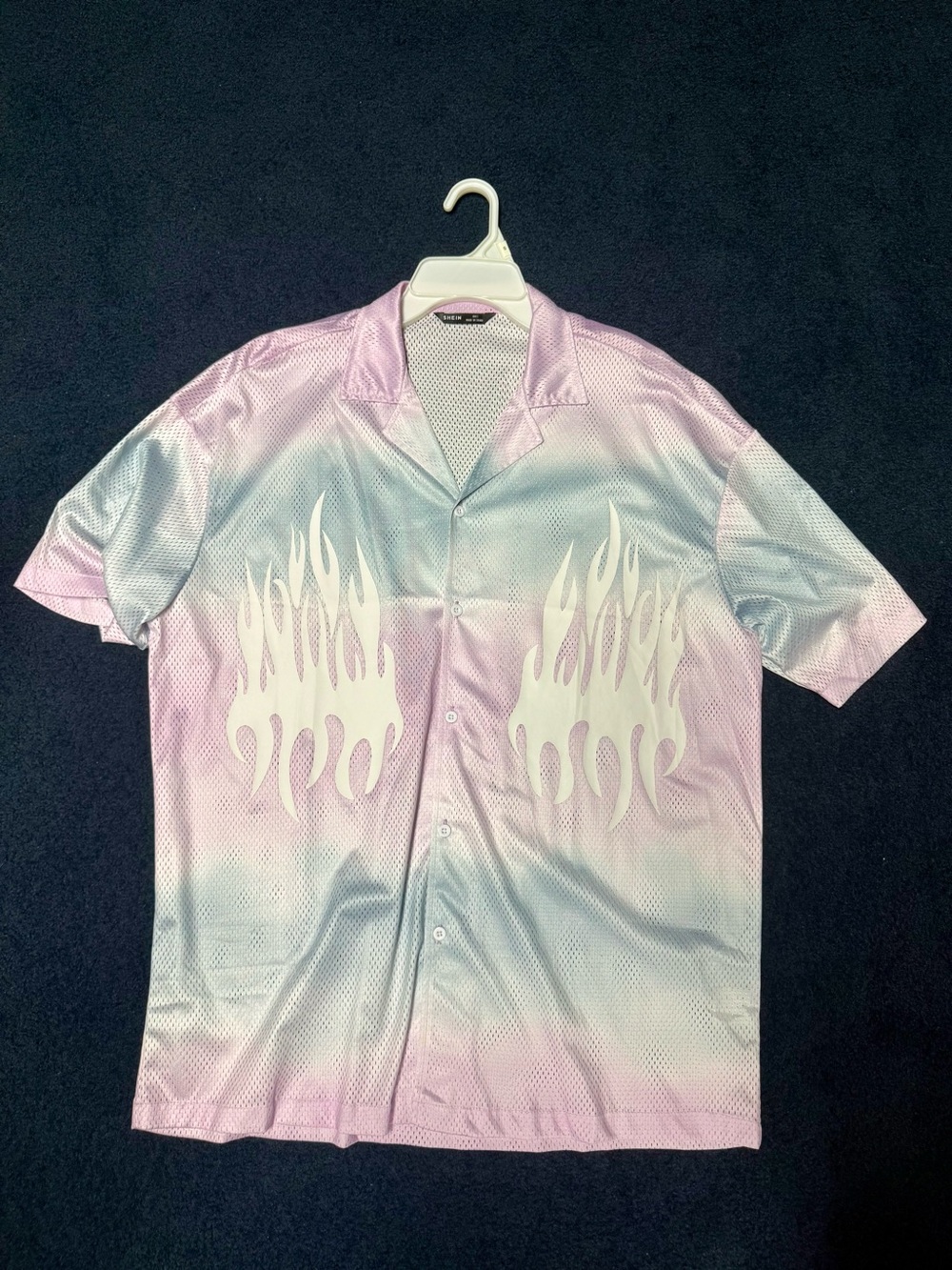 SHEIN Pastel Pink & Blue Flame-Print Short Sleeve Button Shirt
